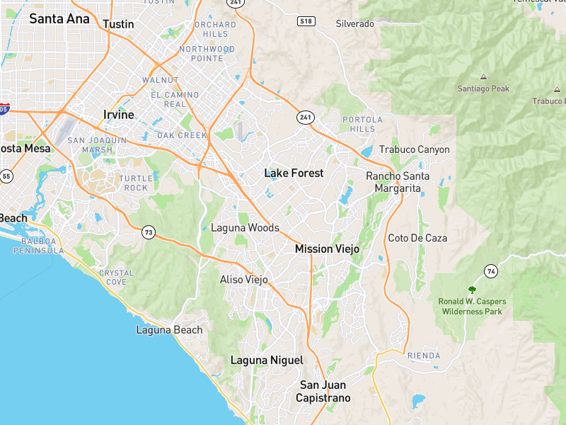 Service area map — 30mi radius from Mission Viejo